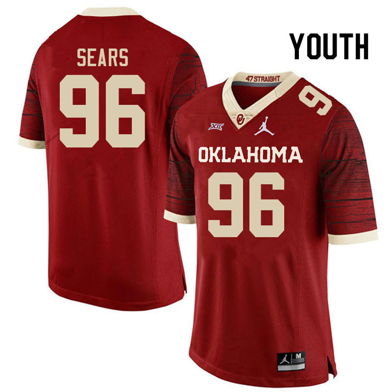 Youth #96 Davon Sears Oklahoma Sooners College Football Jerseys Stitched-Retro - Click Image to Close